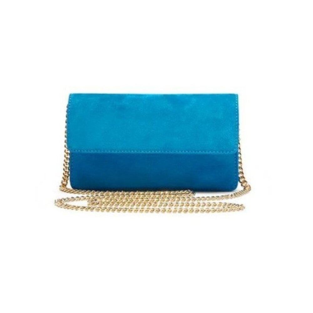 Banana Republic Italian Suede Chain Mini Clutch Laser BLUE Handbag Crossbody